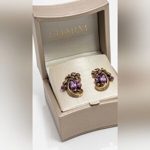Vintage Coro Mid-Century Amethyst Purple Rhinestone Screw-Back Earrings